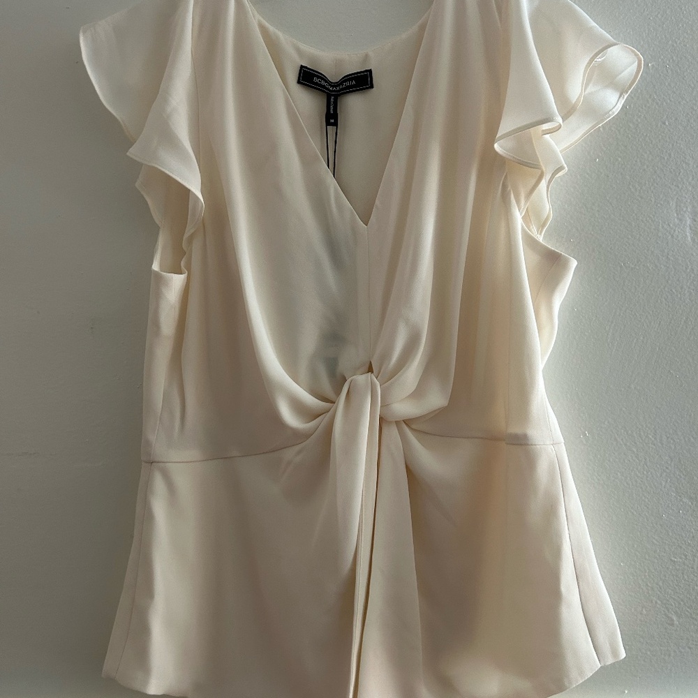 NWT- BCBG MAXAZRIA CAP SLEEVE KNOT FRONT BLOUSE, SIZE M, CREAM